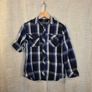 Lot 3 Plaid Button Down Shirts Boy L Surplus Urban Pipeline Roll Tab Sleeve Blue